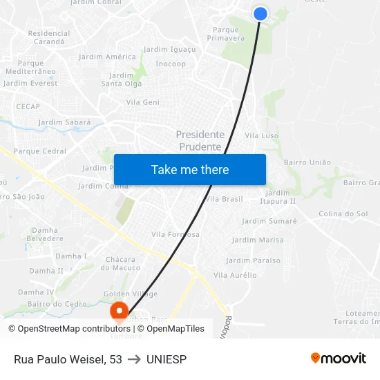 Rua Paulo Weisel, 53 to UNIESP map