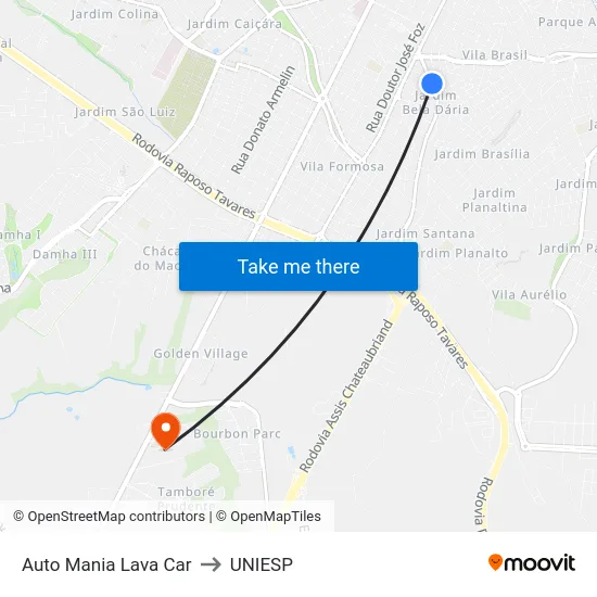 Auto Mania Lava Car to UNIESP map
