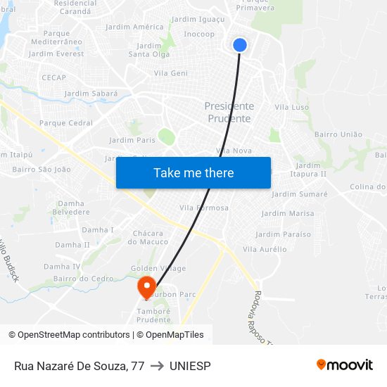 Rua Nazaré De Souza, 77 to UNIESP map