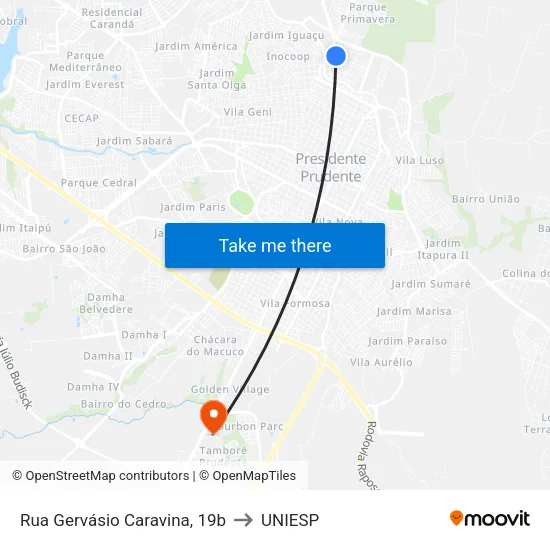 Rua Gervásio Caravina, 19b to UNIESP map