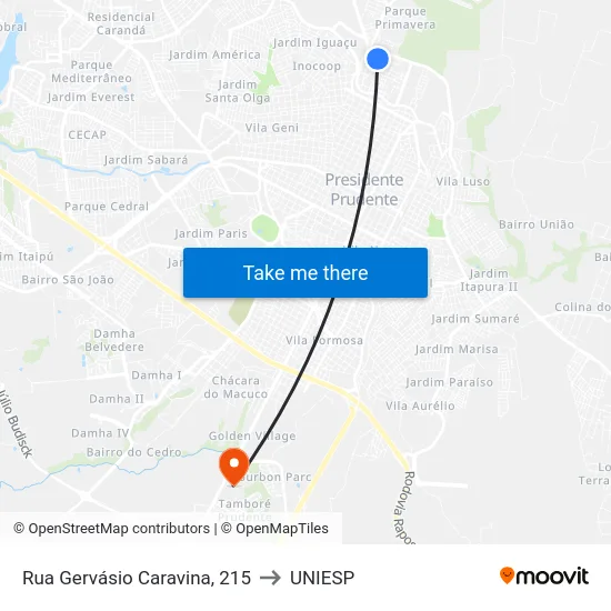 Rua Gervásio Caravina, 215 to UNIESP map
