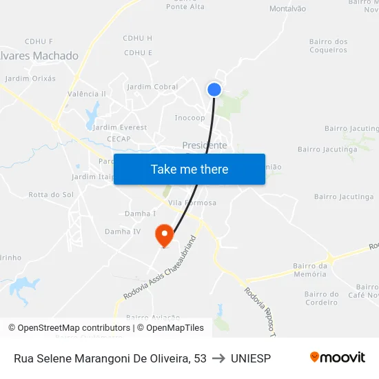 Rua Selene Marangoni De Oliveira, 53 to UNIESP map