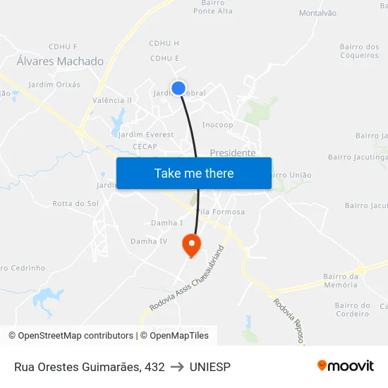 Rua Orestes Guimarães, 432 to UNIESP map