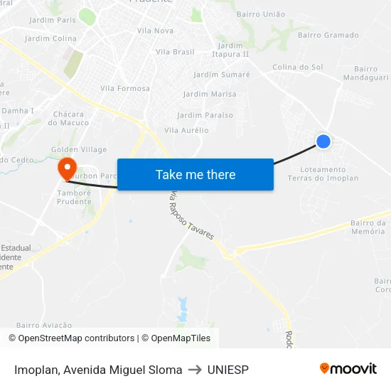Imoplan, Avenida Miguel Sloma to UNIESP map