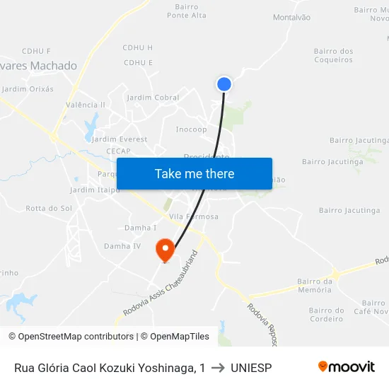Rua Glória Caol Kozuki Yoshinaga, 1 to UNIESP map