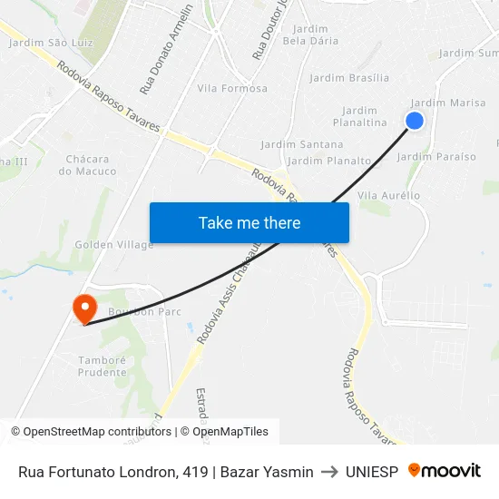 Rua Fortunato Londron, 419 | Bazar Yasmin to UNIESP map