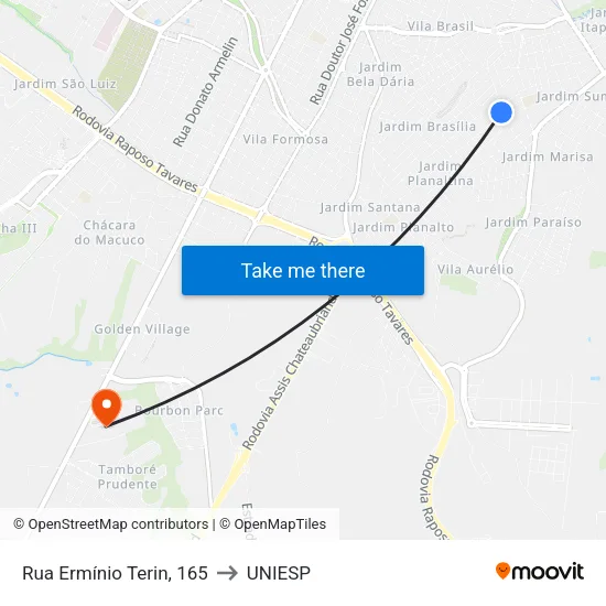 Rua Ermínio Terin, 165 to UNIESP map