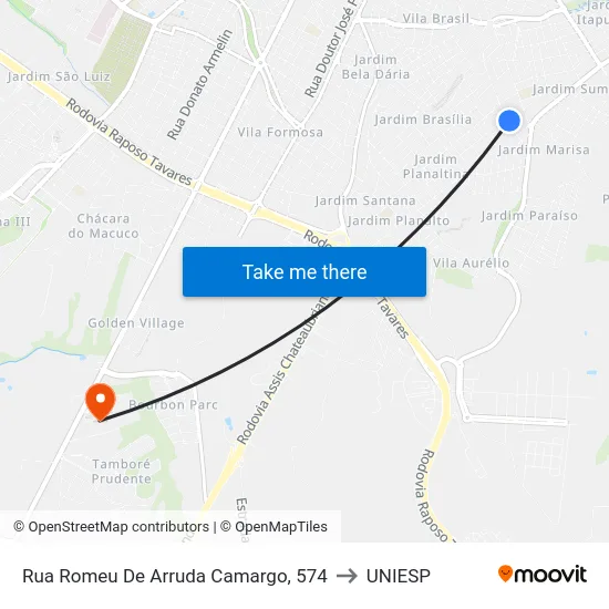 Rua Romeu De Arruda Camargo, 574 to UNIESP map