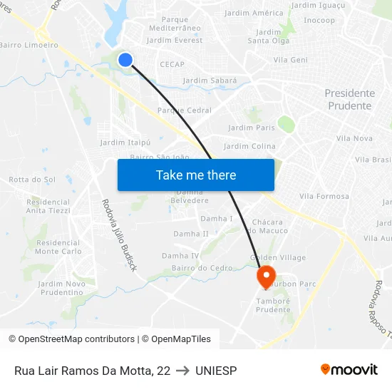 Rua Lair Ramos Da Motta, 22 to UNIESP map