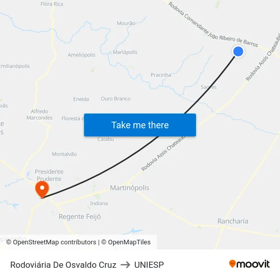 Rodoviária De Osvaldo Cruz to UNIESP map