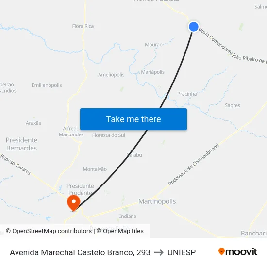Avenida Marechal Castelo Branco, 293 to UNIESP map