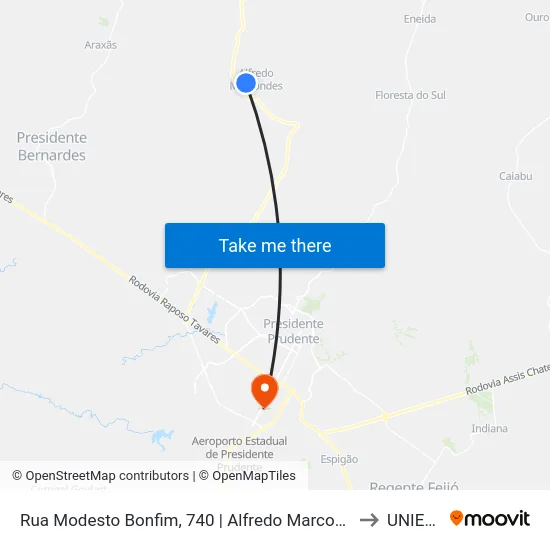 Rua Modesto Bonfim, 740 | Alfredo Marcondes to UNIESP map
