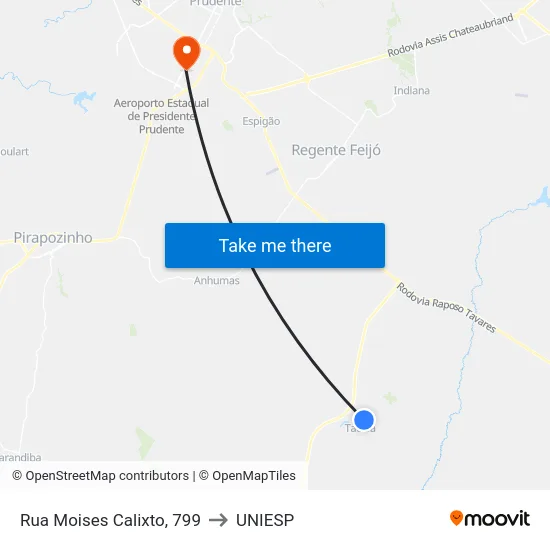 Rua Moises Calixto, 799 to UNIESP map