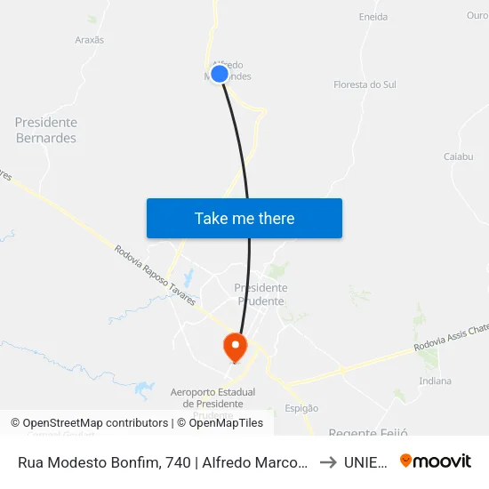 Rua Modesto Bonfim, 740 | Alfredo Marcondes to UNIESP map