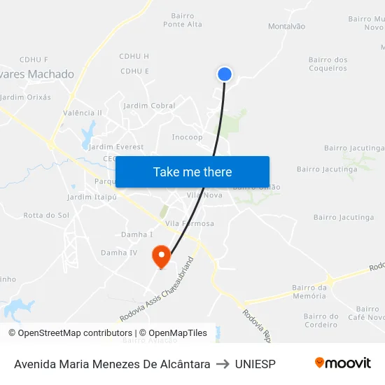 Avenida Maria Menezes De Alcântara to UNIESP map