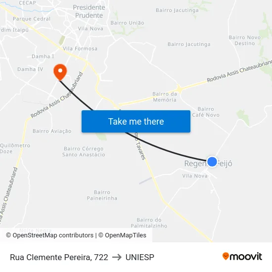 Rua Clemente Pereira, 722 to UNIESP map