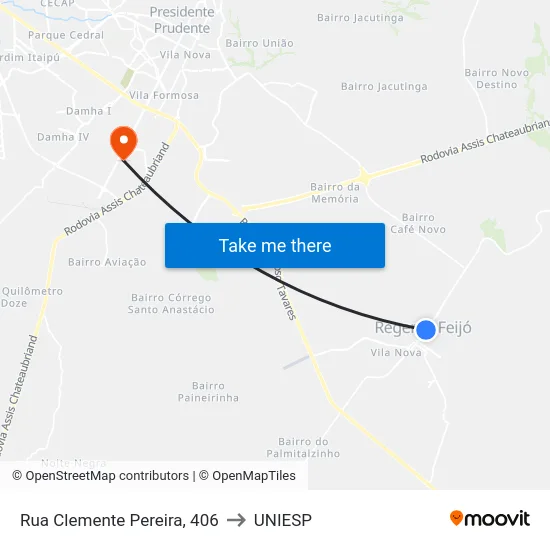 Rua Clemente Pereira, 406 to UNIESP map