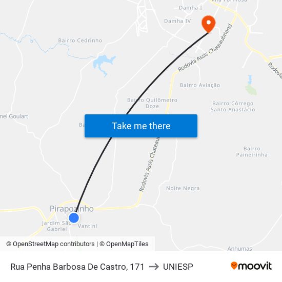 Rua Penha Barbosa De Castro, 171 to UNIESP map