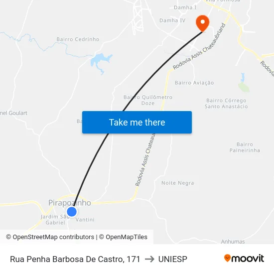 Rua Penha Barbosa De Castro, 171 to UNIESP map