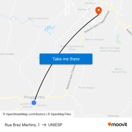 Rua Braz Martins, 1 to UNIESP map