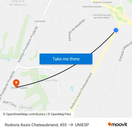 Rodovia Assis Chateaubriand, 455 to UNIESP map