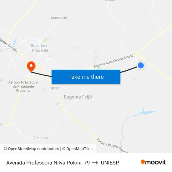 Avenida Professora Nilva Poloni, 79 to UNIESP map