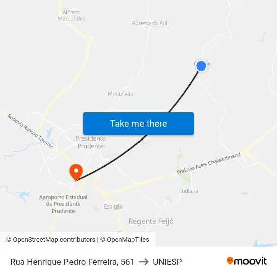 Rua Henrique Pedro Ferreira, 561 to UNIESP map