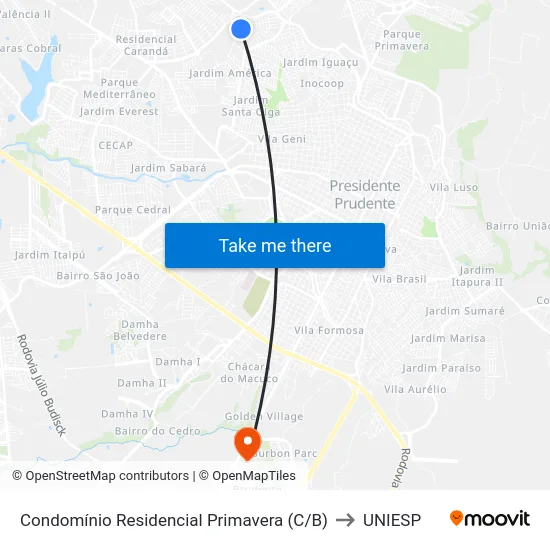 Condomínio Residencial Primavera (C/B) to UNIESP map