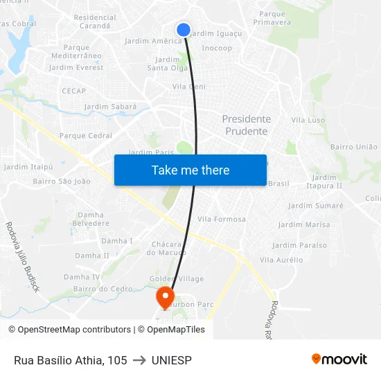 Rua Basílio Athia, 105 to UNIESP map