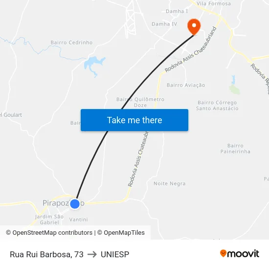 Rua Rui Barbosa, 73 to UNIESP map