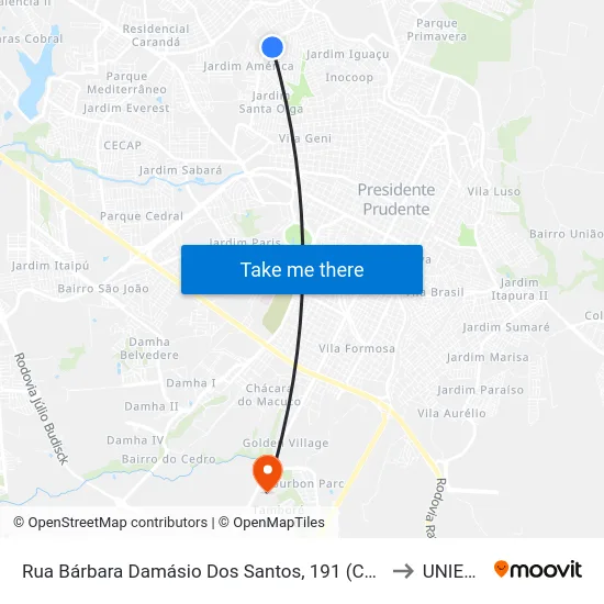 Rua Bárbara Damásio Dos Santos, 191 (C/B) to UNIESP map
