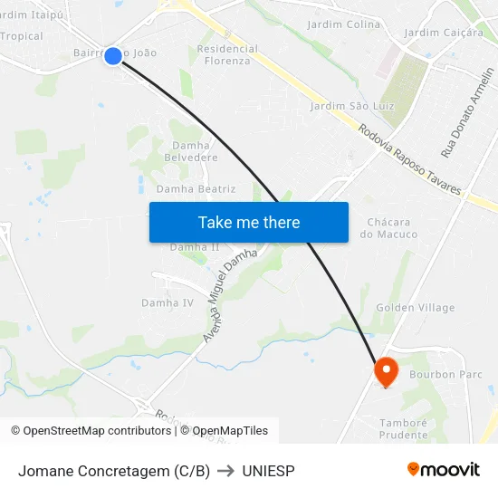 Jomane Concretagem (C/B) to UNIESP map