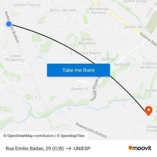 Rua Emílio Badan, 29 (C/B) to UNIESP map