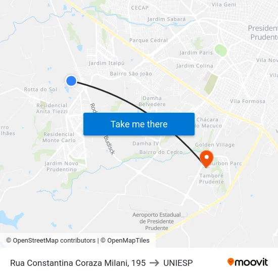 Rua Constantina Coraza Milani, 195 to UNIESP map