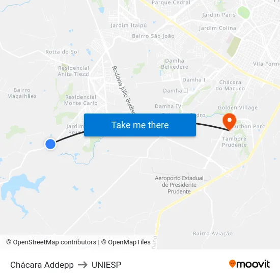 Chácara Addepp to UNIESP map