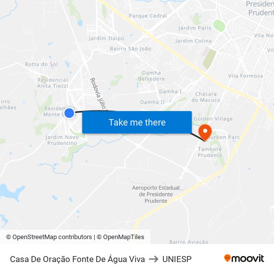 Casa De Oração Fonte De Água Viva to UNIESP map