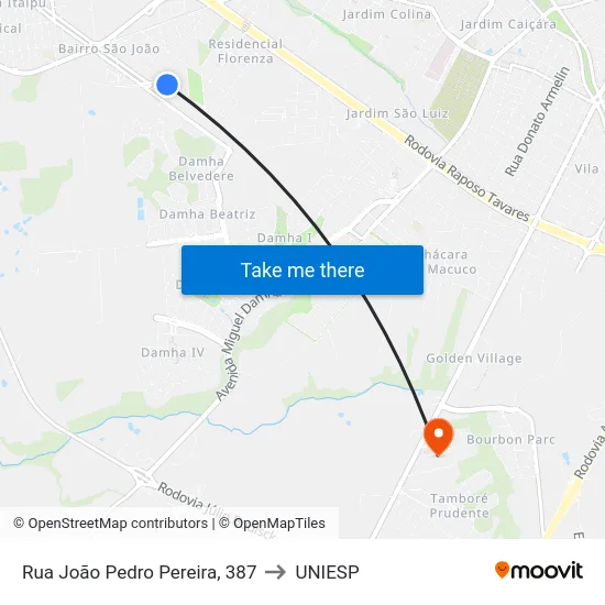 Rua João Pedro Pereira, 387 to UNIESP map