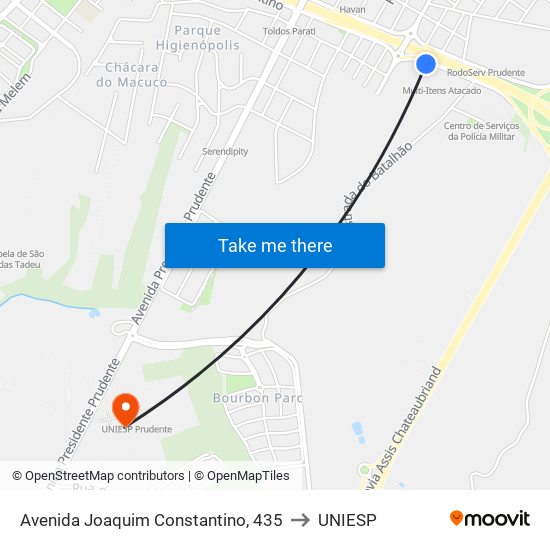 Avenida Joaquim Constantino, 435 to UNIESP map