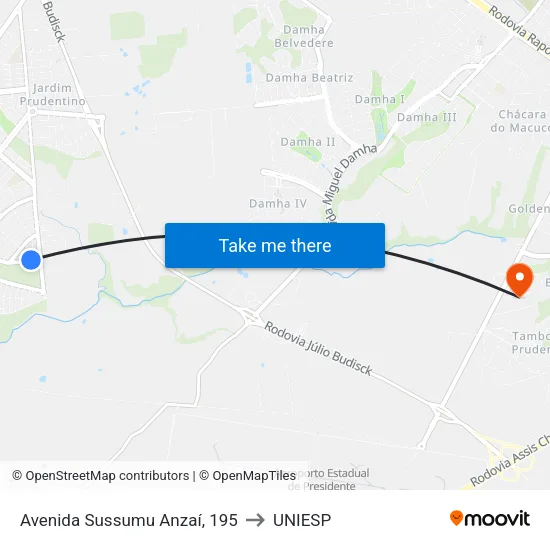 Avenida Sussumu Anzaí, 195 to UNIESP map