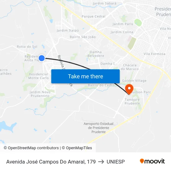 Avenida José Campos Do Amaral, 179 to UNIESP map