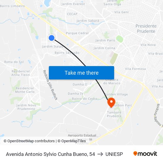 Avenida Antonio Sylvio Cunha Bueno, 54 to UNIESP map