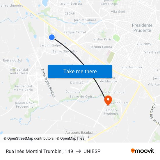 Rua Inês Montini Trumbini, 149 to UNIESP map