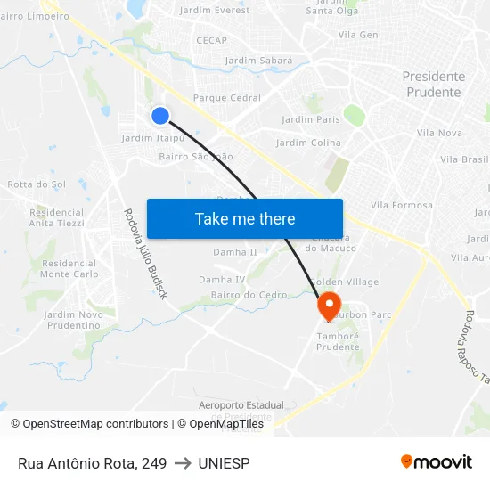 Rua Antônio Rota, 249 to UNIESP map