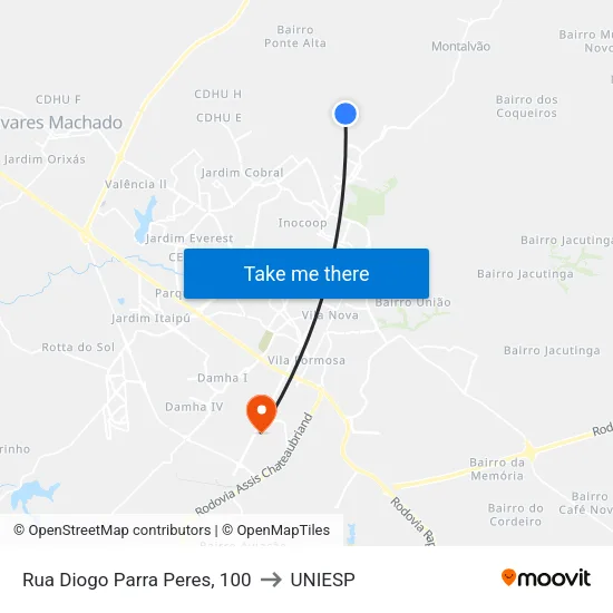 Rua Diogo Parra Peres, 100 to UNIESP map