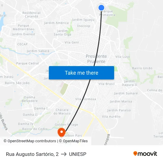 Rua Augusto Sartório, 2 to UNIESP map