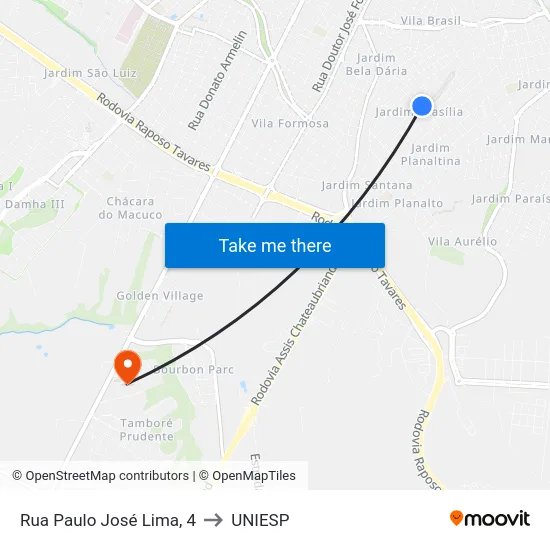Rua Paulo José Lima, 4 to UNIESP map