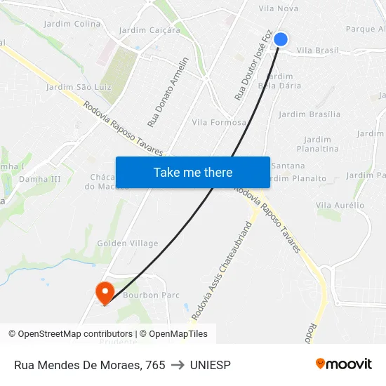 Rua Mendes De Moraes, 765 to UNIESP map