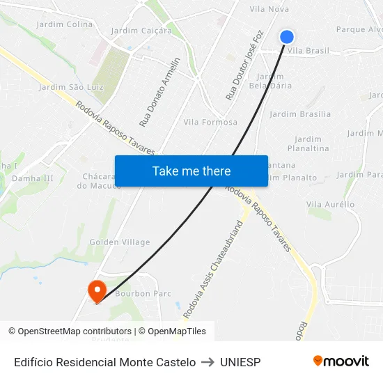 Edifício Residencial Monte Castelo to UNIESP map