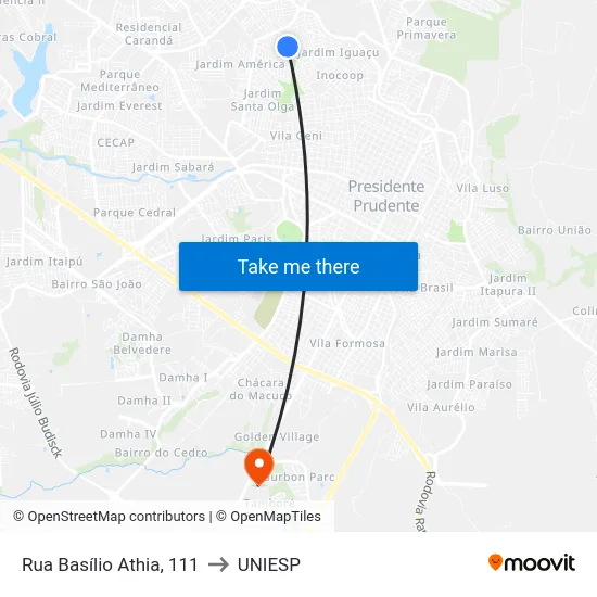 Rua Basílio Athia, 111 to UNIESP map