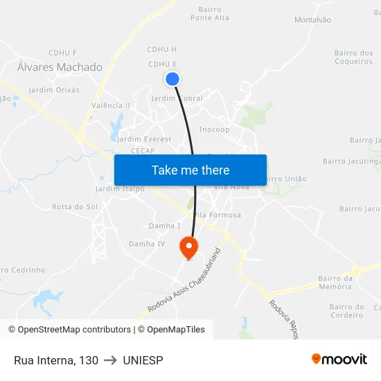 Rua Interna, 130 to UNIESP map